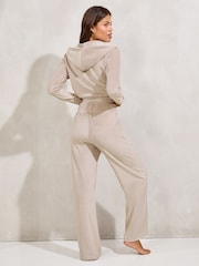 Ecru Embroidered Velour Relaxed Wide Leg Joggers - Image 4 of 4