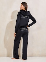 Black Embroidered Velour Relaxed Wide Leg Joggers - Image 3 of 4