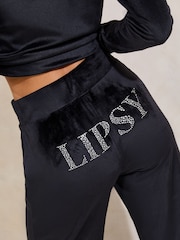 Black Embroidered Velour Relaxed Wide Leg Joggers - Image 4 of 4