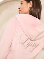 Pink Embroidered Velour Zip Through Hoodie - Image 5 of 5