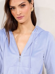 Blue Embroidered Velour Zip Through Hoodie - Image 3 of 5