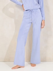 Blue Embroidered Velour Relaxed Wide Leg Joggers - Image 1 of 5