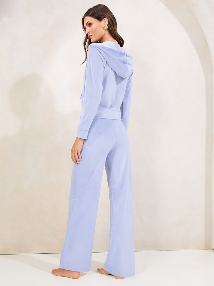Blue Embroidered Velour Relaxed Wide Leg Joggers - Image 3 of 5