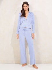 Blue Embroidered Velour Relaxed Wide Leg Joggers - Image 5 of 5