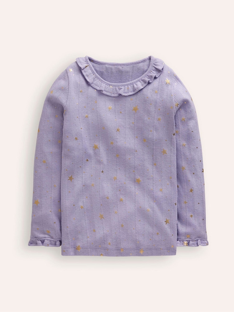 Boden Purple Ruffle Sparkle Pointelle Top - Image 1 of 3