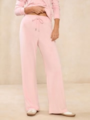 Pink Embroidered Velour Relaxed Wide Leg Joggers - Image 3 of 4