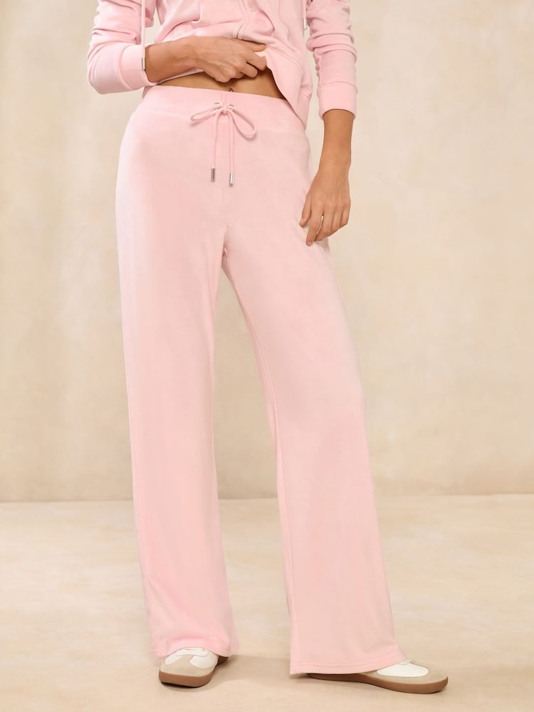 Pink - Embroidered Velour Relaxed Wide Leg Joggers - Image 3 of 4