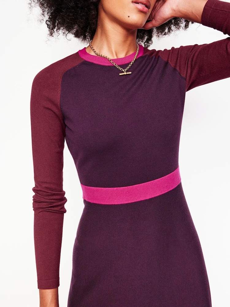 Boden Purple Sam Colourblock Knitted Dress - Image 2 of 6