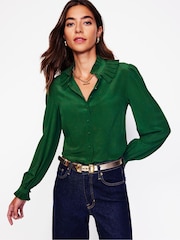 Boden Green Ruffle Collar Silk Blouse - Image 1 of 5