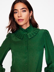 Boden Green Ruffle Collar Silk Blouse - Image 2 of 5