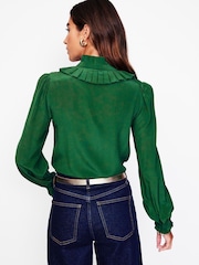 Boden Green Ruffle Collar Silk Blouse - Image 3 of 5