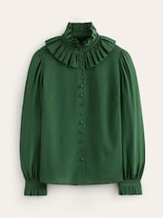 Boden Green Ruffle Collar Silk Blouse - Image 5 of 5