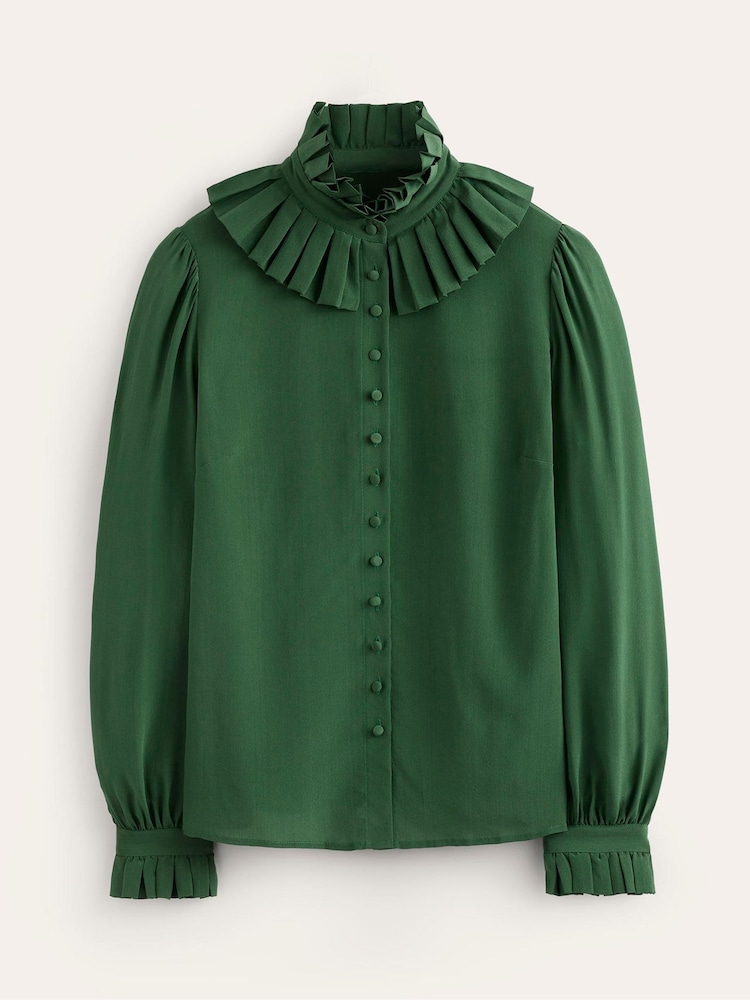 Boden Green Ruffle Collar Silk Blouse - Image 5 of 5