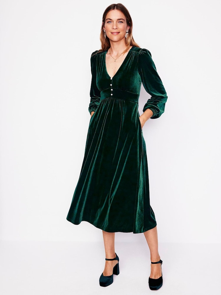 Boden Green Jocelyn Velvet Tea Dress - Image 2 of 6