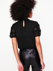 Boden Black Short Sleeve Tulle Top - Image 3 of 5