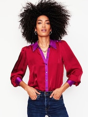 Boden Burgundy Satin Party Shirt - Image 1 of 5