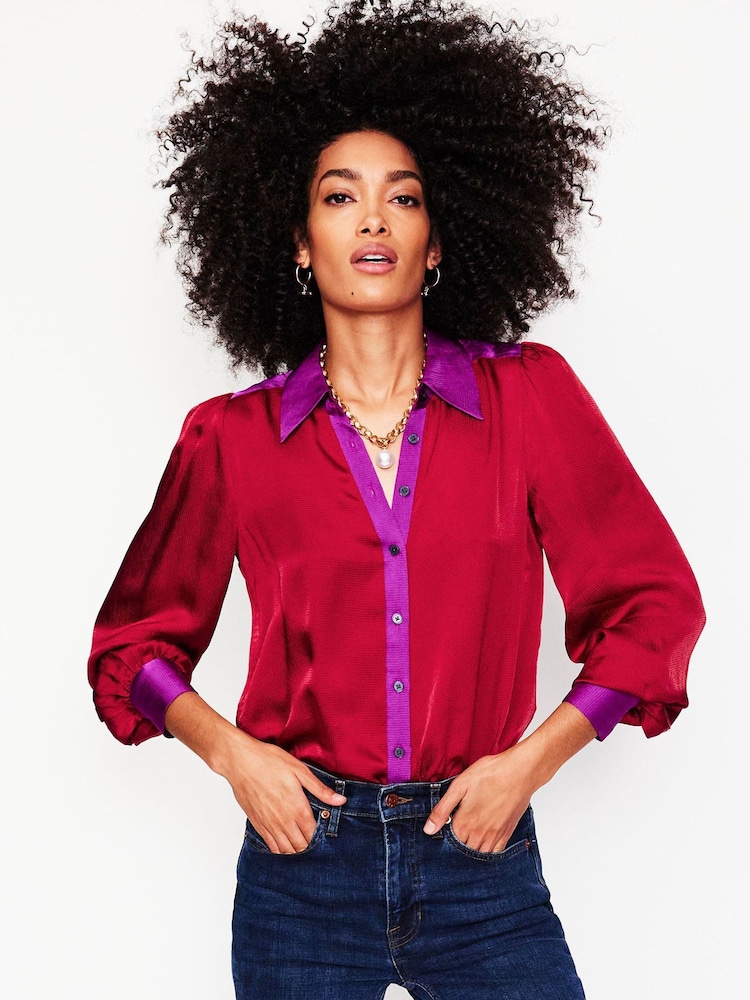 Boden Burgundy Satin Party Shirt - Image 1 of 5