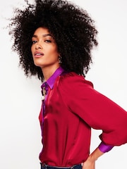 Boden Burgundy Satin Party Shirt - Image 4 of 5