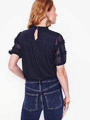 Boden Blue Short Sleeve Tulle Top - Image 2 of 5