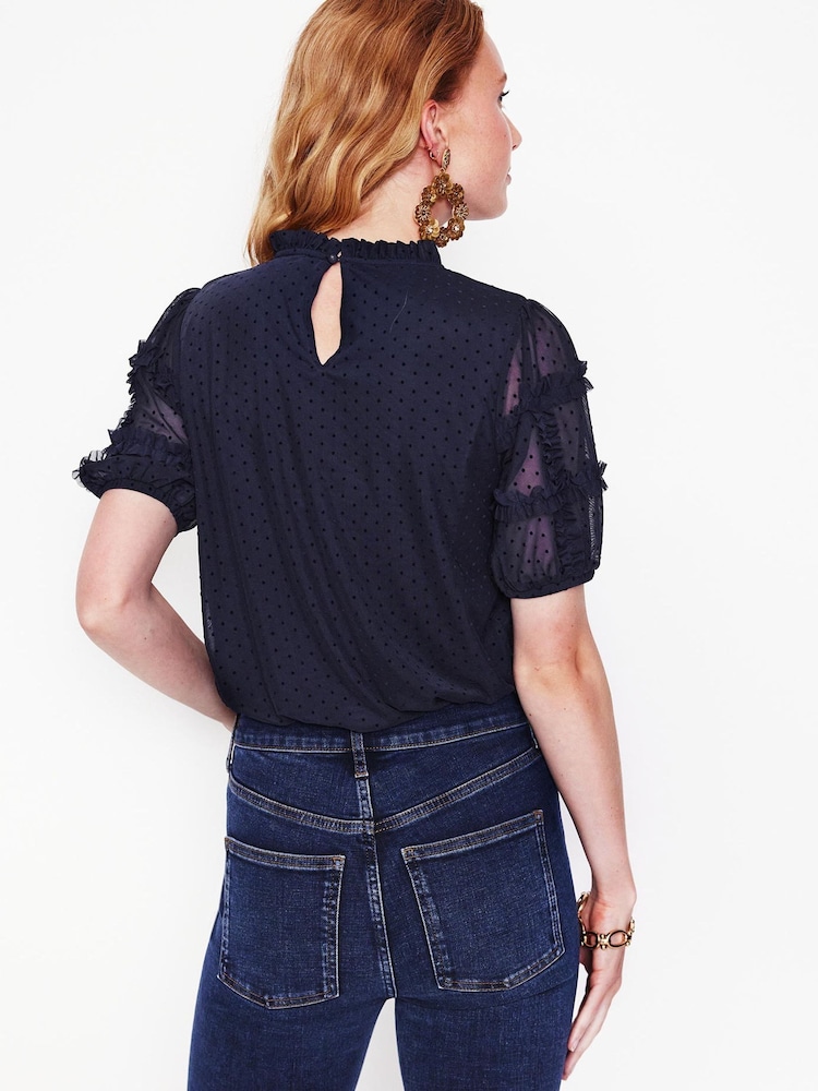 Boden Blue Short Sleeve Tulle Top - Image 2 of 5