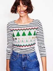 Boden Cream 100% Cotton Ella Long Sleeve Breton T-Shirt - Image 1 of 5