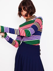 Boden Blue Anna 100% Cotton Rib Roll Neck Top - Image 1 of 6