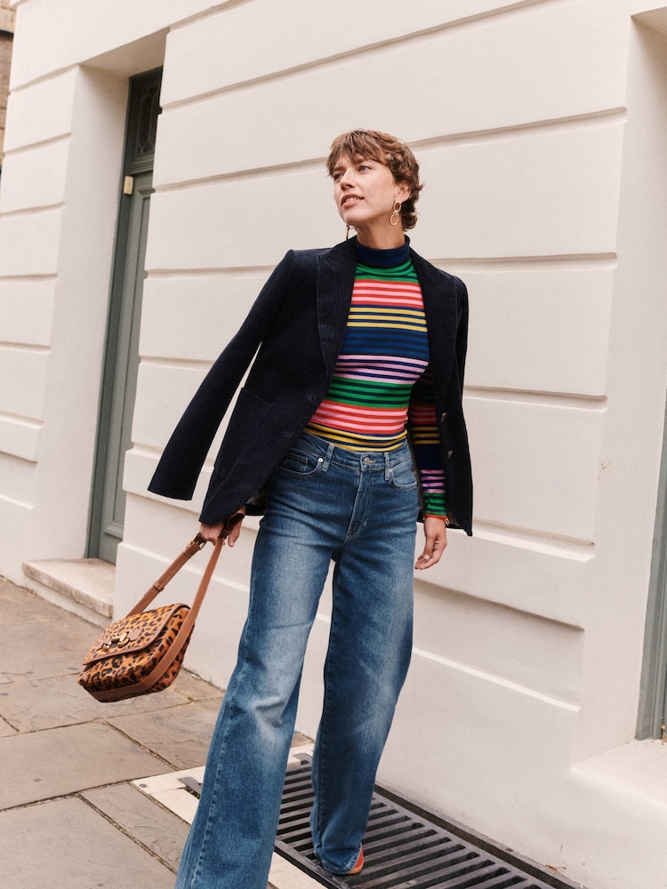 Boden Blue Anna 100% Cotton Rib Roll Neck Top - Image 2 of 6