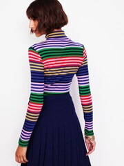 Boden Blue Anna 100% Cotton Rib Roll Neck Top - Image 3 of 6