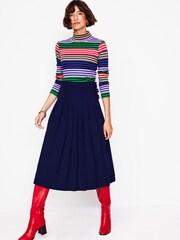 Boden Blue Anna 100% Cotton Rib Roll Neck Top - Image 4 of 6