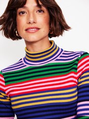 Boden Blue Anna 100% Cotton Rib Roll Neck Top - Image 5 of 6