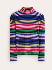 Boden Blue Anna 100% Cotton Rib Roll Neck Top - Image 6 of 6