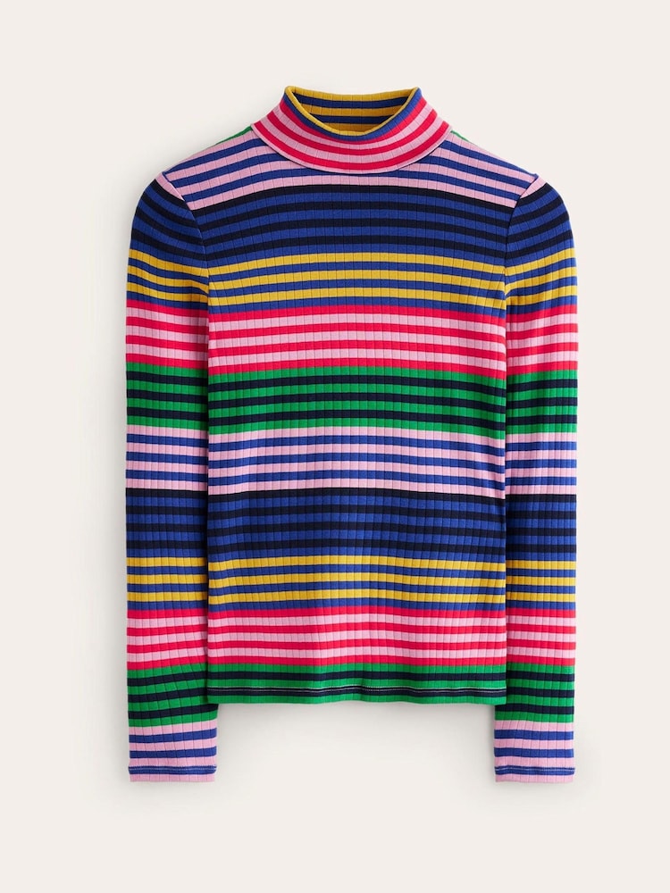 Boden Blue Anna 100% Cotton Rib Roll Neck Top - Image 6 of 6 Boden Blue Anna 100% Cotton Rib Roll Neck Top - Image 6 of 6