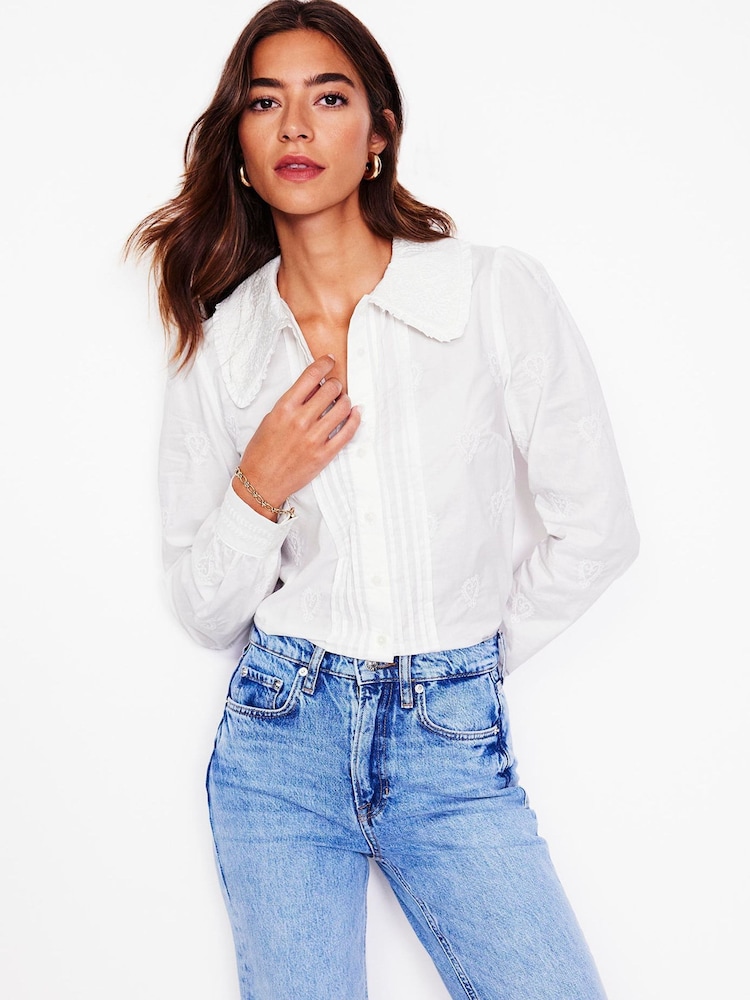 Boden White Embroidery Collar Pretty 100% Cotton Blouse - Image 1 of 5