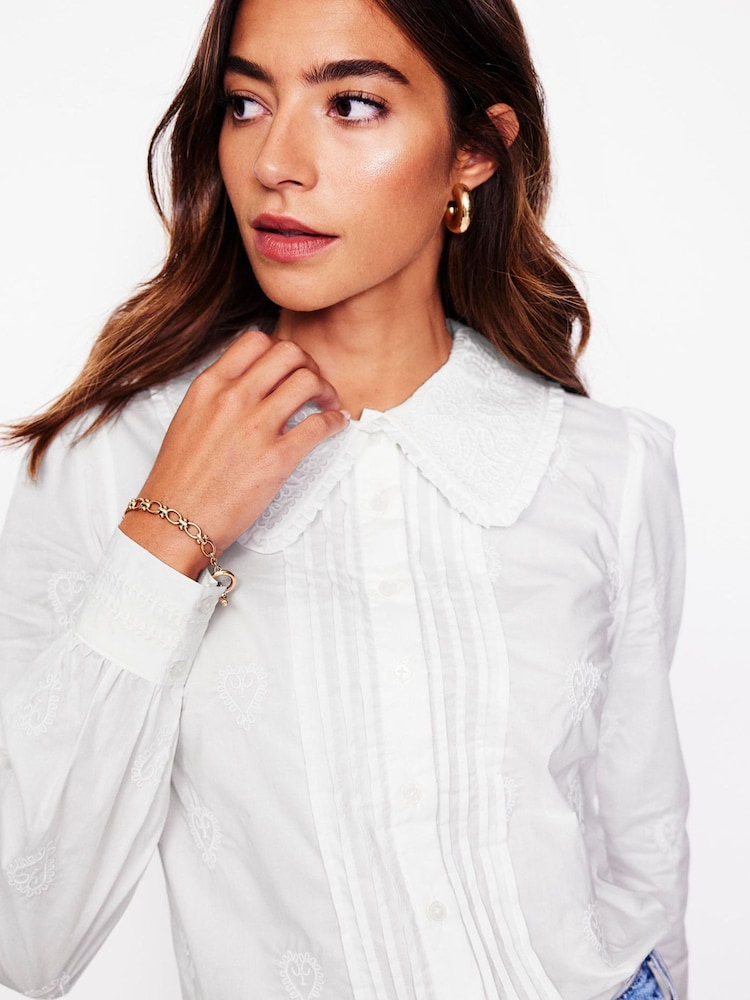 Boden White Embroidery Collar Pretty 100% Cotton Blouse - Image 2 of 5
