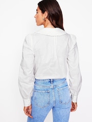 Boden White Embroidery Collar Pretty 100% Cotton Blouse - Image 3 of 5
