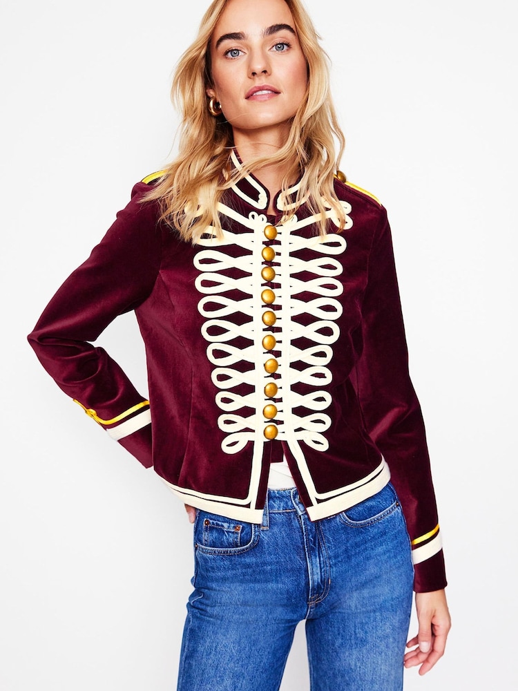 Boden Burgundy Velvet Military Jacket - Image 2 of 6 Boden Burgundy Velvet Military Jacket - Image 2 of 6