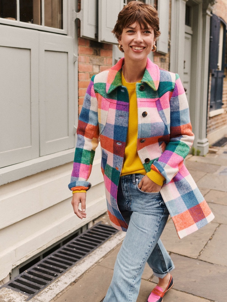 Boden Yellow Lincoln Wool Check Coat - Image 1 of 6