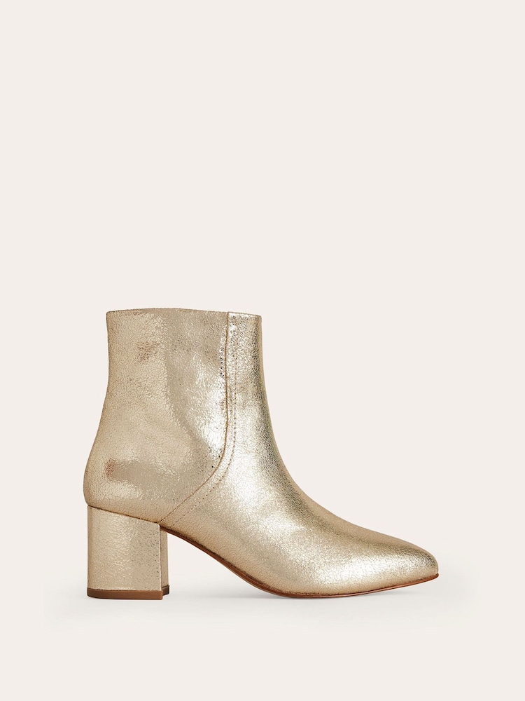 Boden Gold Block Heel Leather Ankle Boots - Image 2 of 4