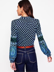 Boden Blue Fay Smocked Jersey Shirt - Image 3 of 5