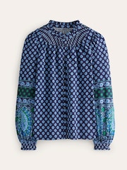 Boden Blue Fay Smocked Jersey Shirt - Image 5 of 5