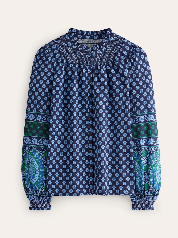Boden Blue Fay Smocked Jersey Shirt - Image 5 of 5