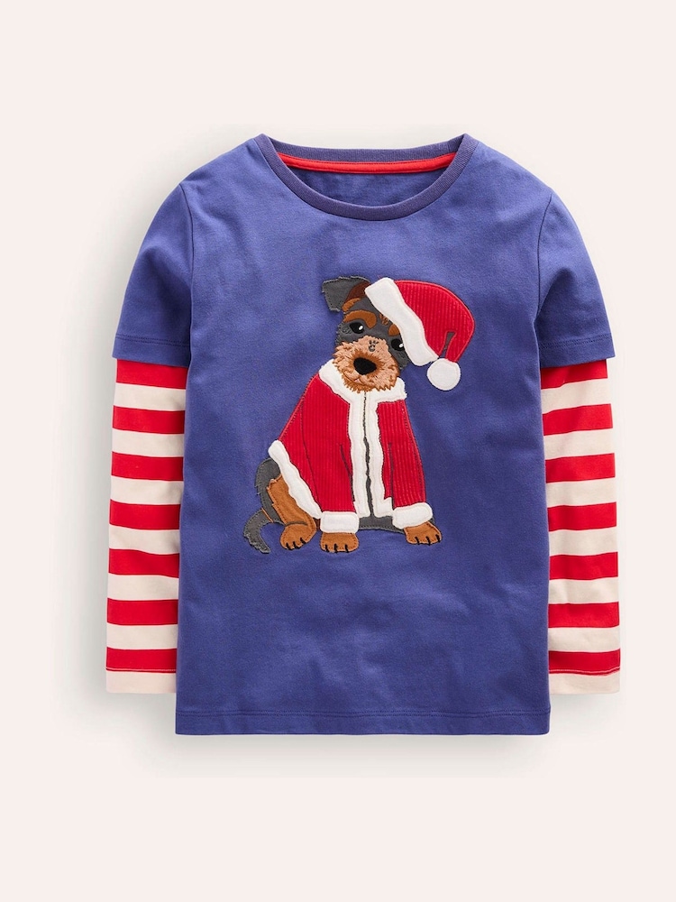 Boden Blue Appliqué Mock Sleeve T-Shirt - Image 1 of 3