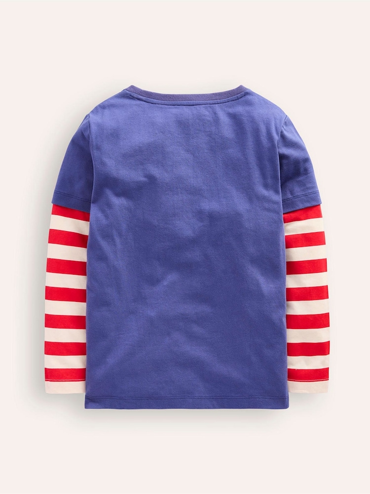 Boden Blue Appliqué Mock Sleeve T-Shirt - Image 2 of 3