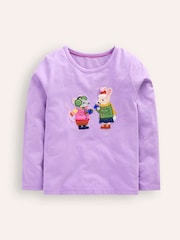 Boden Purple 100% Cotton Appliqué Long Sleeve Top - Image 1 of 3