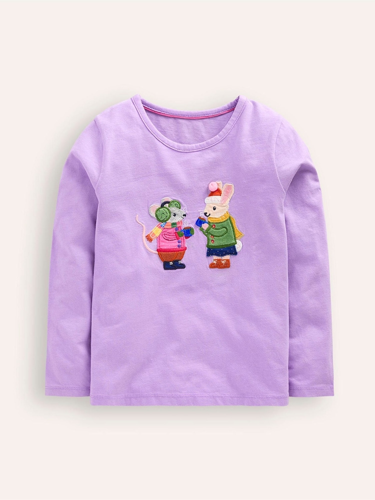 Boden Purple 100% Cotton Appliqué Long Sleeve Top - Image 1 of 3 Boden Purple 100% Cotton Appliqué Long Sleeve Top - Image 1 of 3