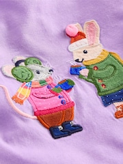Boden Purple 100% Cotton Appliqué Long Sleeve Top - Image 3 of 3