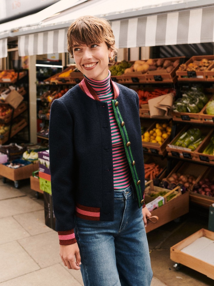 Boden Blue Boiled Wool Bomber Jacket - Image 1 of 6