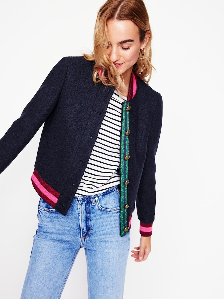 Boden Blue Boiled Wool Bomber Jacket - Image 2 of 6