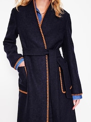 Boden Blue Blanket Stitch Wrap Coat - Image 3 of 6
