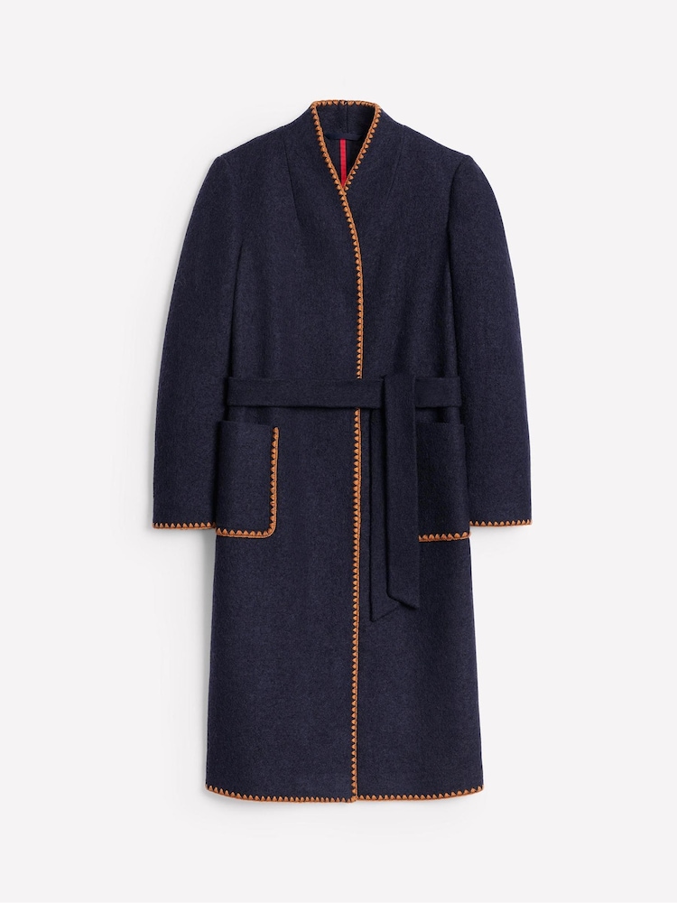 Boden Blue Blanket Stitch Wrap Coat - Image 6 of 6 Boden Blue Blanket Stitch Wrap Coat - Image 6 of 6